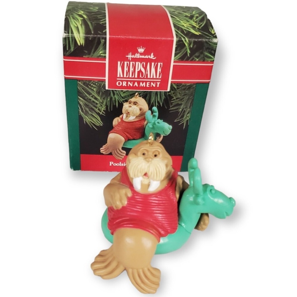 Hallmark Keepsake Poolside Walrus‎ Christmas Ornament 1990 Reindeer Float